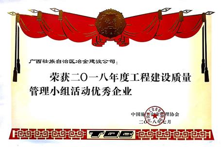 公司荣获天下工程建设优异质量治理小组活动多项声誉