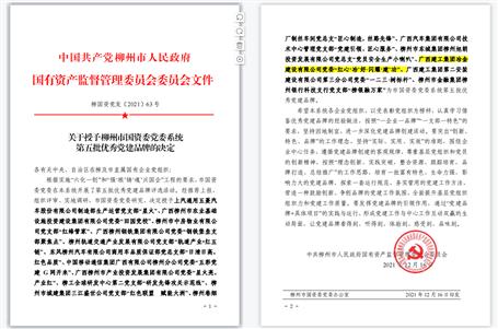 公司党委党建品牌获评为柳州市国资委党委系统优异党建品牌