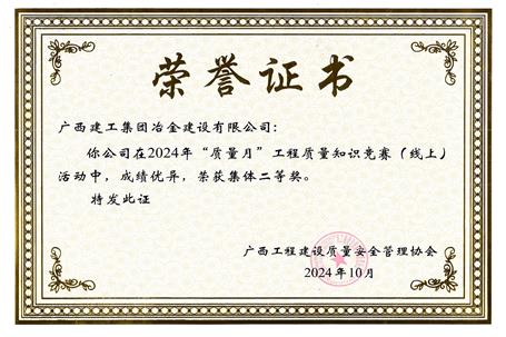 【喜讯】冶建公司获广西质安协会转达表扬