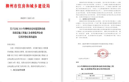 冶建位列榜首！2024年度柳州市施工企业信用评价效果宣布